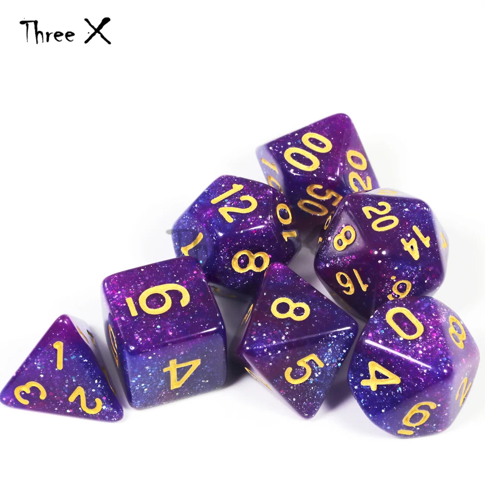 Galaxy Dice Set with Glitter Powder for D&D RPG Tabletop Games - Multiple Colors