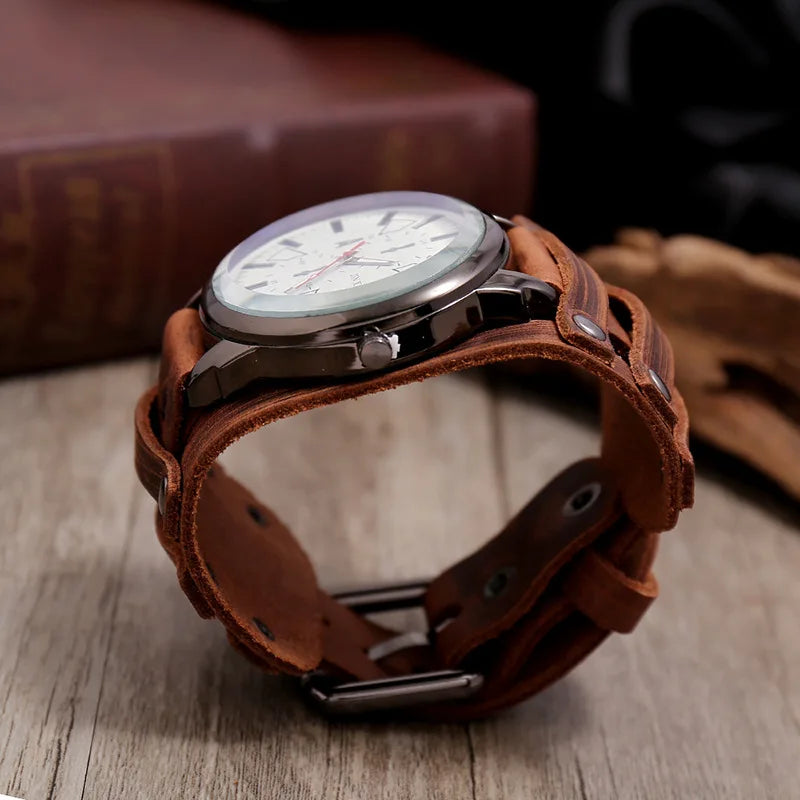 Men's Retro Punk Leather Strap Quartz Watch - Fashion Casual Wristwatch 2024 Gift
