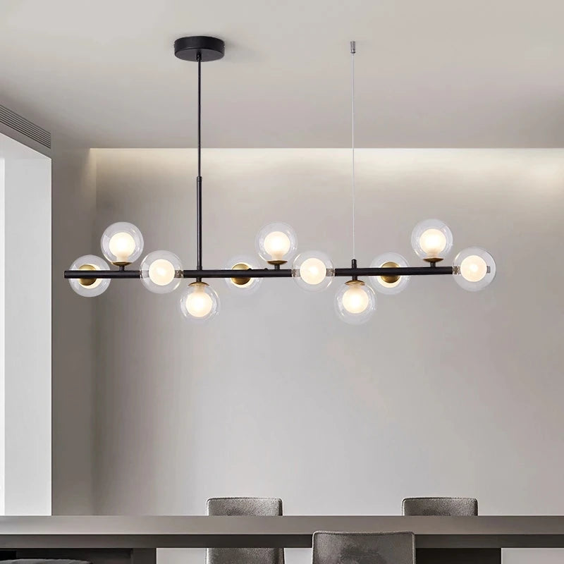 Nordic Modern LED Pendant Light Gold Glass Ball 11 Heads Hanging Lamp for Kitchen & Living Room