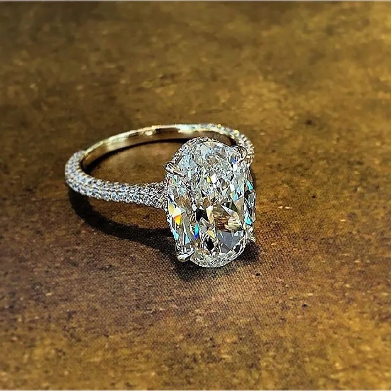 Oval 4ct Lab-Created Diamond CZ Engagement Ring - Sterling Silver Wedding Band for Women