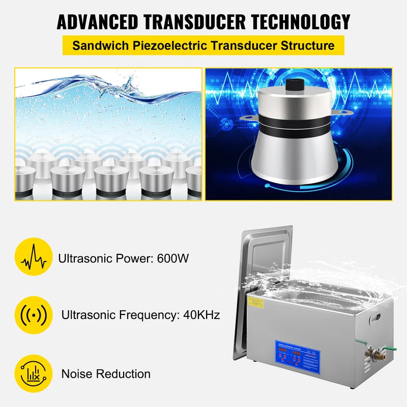 Ultrasonic Jewelry Cleaner 1.3L-30L Digital Home & Professional Cleaning Machine