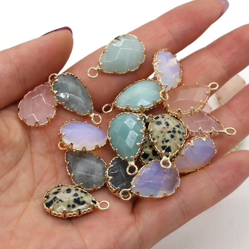 Natural Stone Amethyst Pendant Water Drop Shape Jewelry Charm 14x23mm