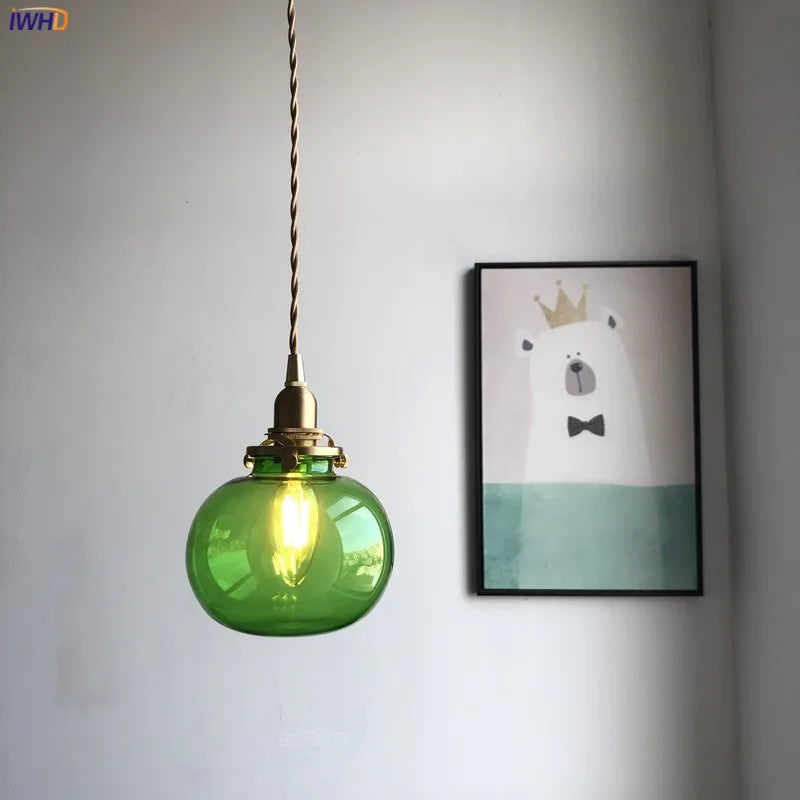 Nordic Glass Ball Pendant Light - Modern Japanese Style LED Fixture for Bedroom & Living Room