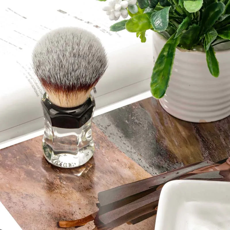 Synthetic Hair Shaving Brush with Clear Handle - Men Wet Shaving Accessory