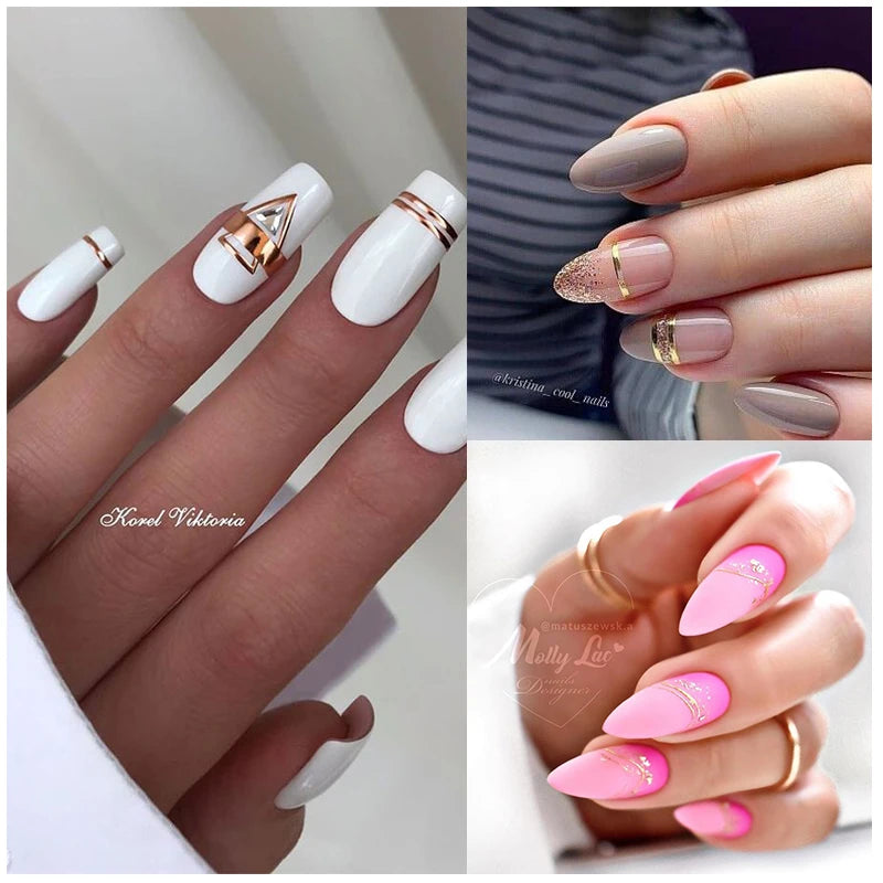 3D Nail Stickers Set with Gold Silver Geometric Floral Designs for Nail Art
