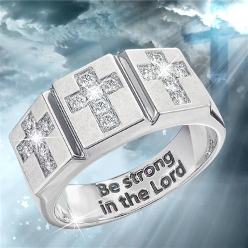 Men's Cross Crystal Pattern Ring - Exquisite Christian Prayer Jewelry