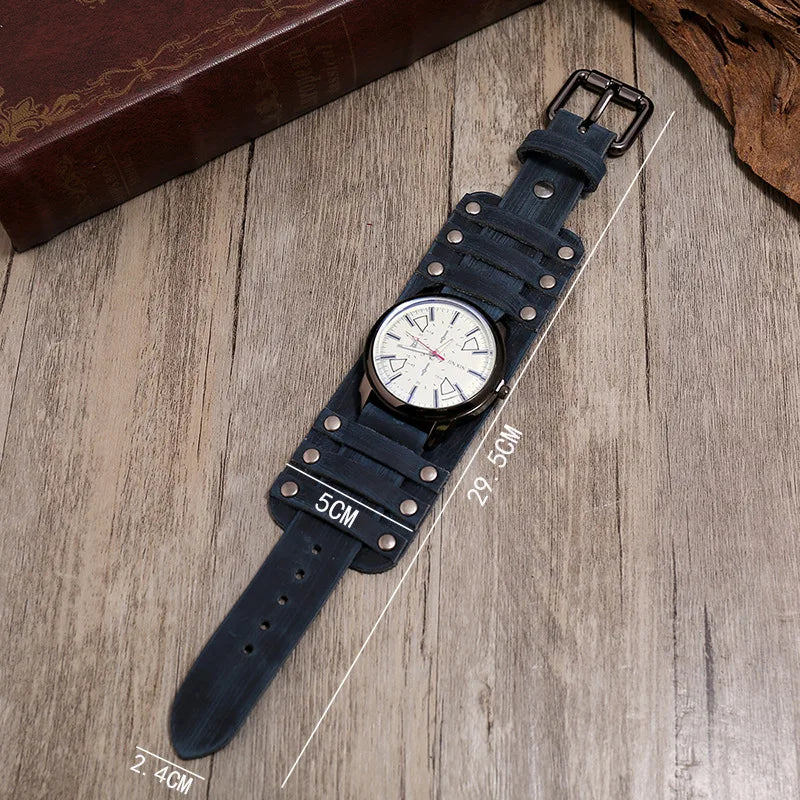 Men's Retro Punk Leather Strap Quartz Watch - Fashion Casual Wristwatch 2024 Gift
