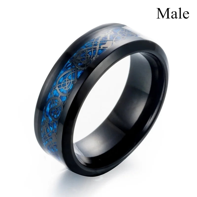 Couple Rings Set Men Women Stainless Steel Wedding Band with Blue Zircon