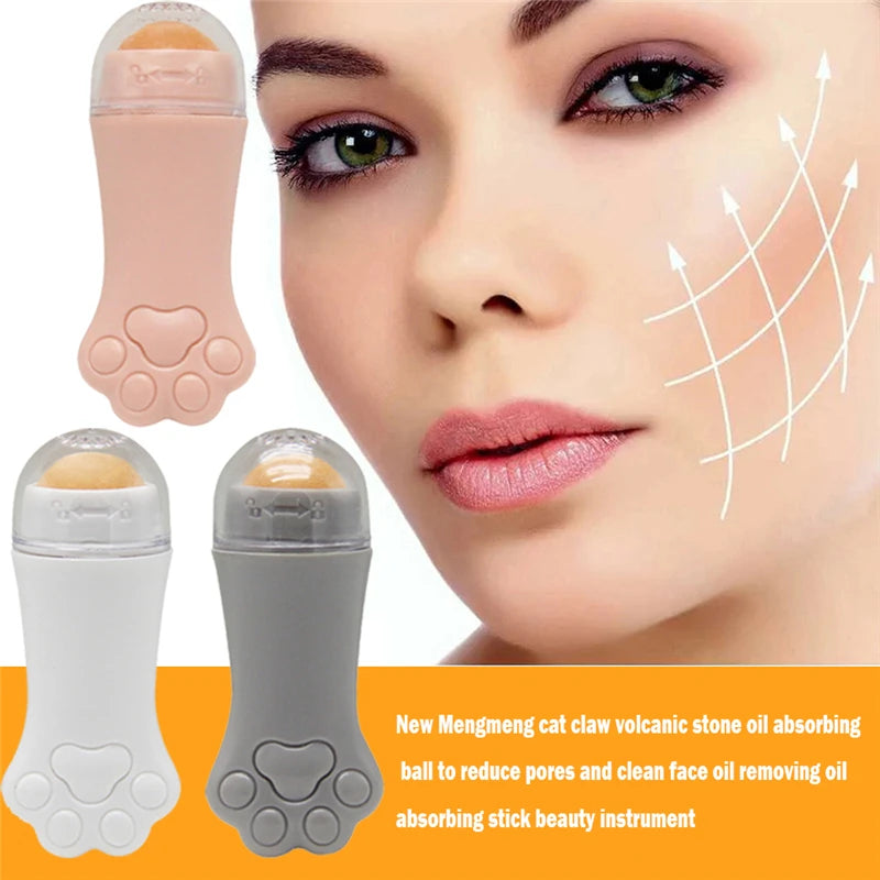 Face Oil Absorbing Roller with Volcanic Stone - Reusable Facial Massager & Pore Cleaner