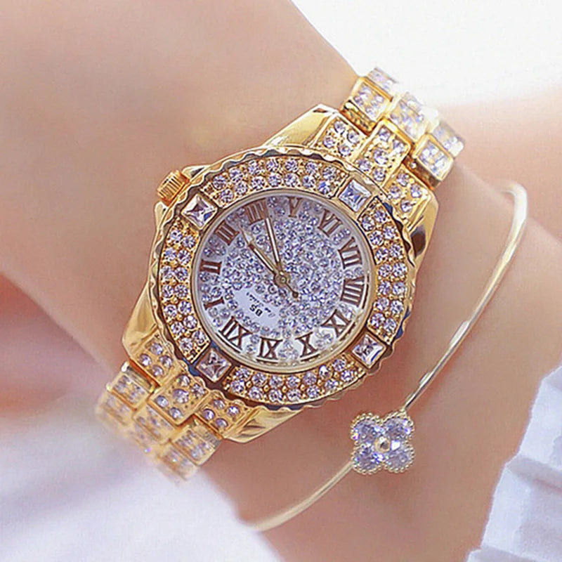 Luxury Women Diamond Watch with Rhinestone Detailing - Gold, Silver & Rose Color Options