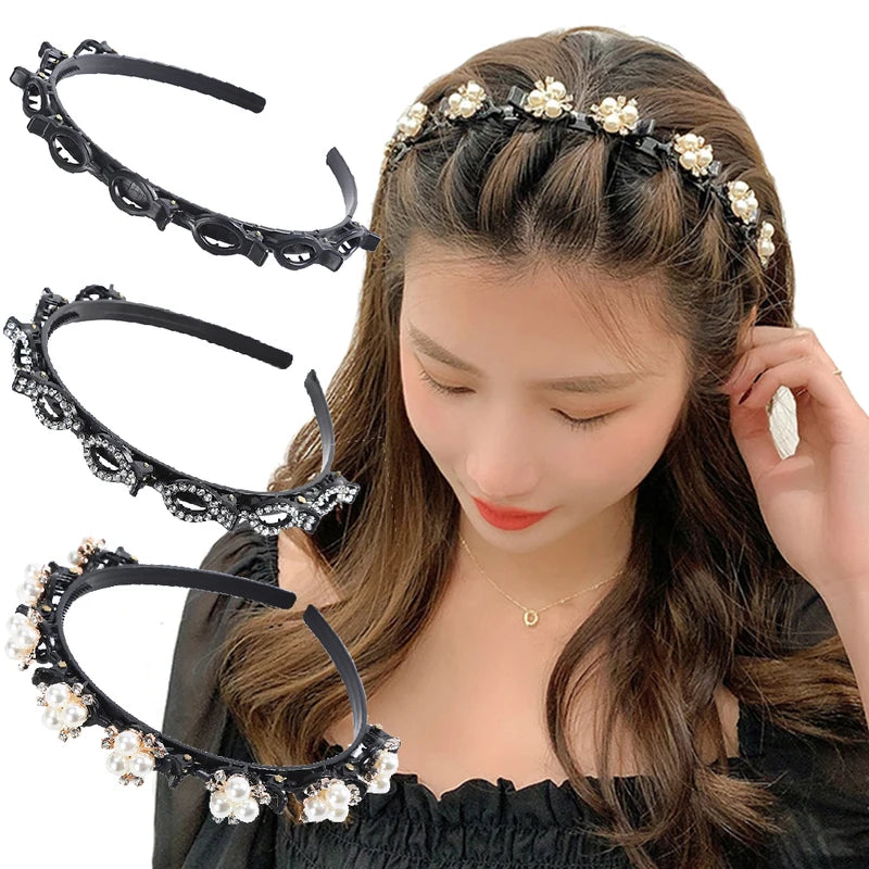 Double Layer Clip Hairbands for Women Fashion Plastic Braided Headband Punk Style