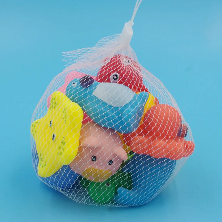Baby Bath Toys Set - 10 Colorful Rubber Water Floating Toys with Squeeze Sound