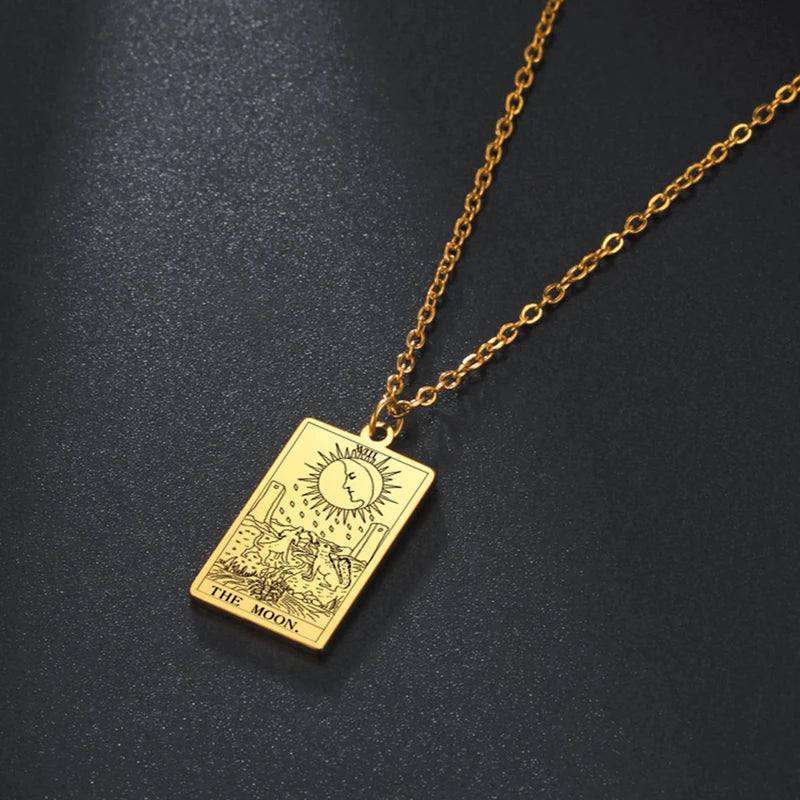 Tarot Card Necklace Major Arcana Divination Jewelry Stainless Steel Gift for Women Men