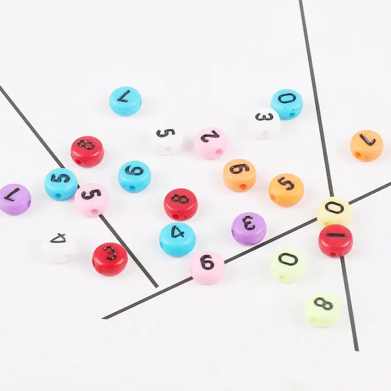 100pcs Mixed English Letter Acrylic Beads for Jewelry Making - Heart & Number Beads