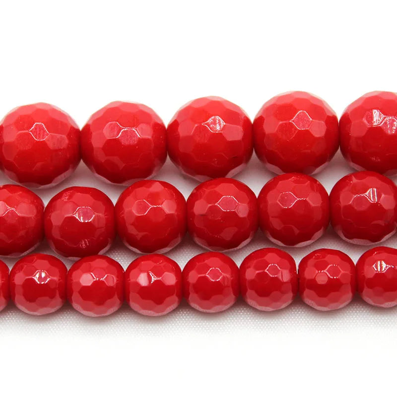 Natural Faceted Red Coral Beads for Jewelry Making - 6/8/10mm Loose Spacer Stones