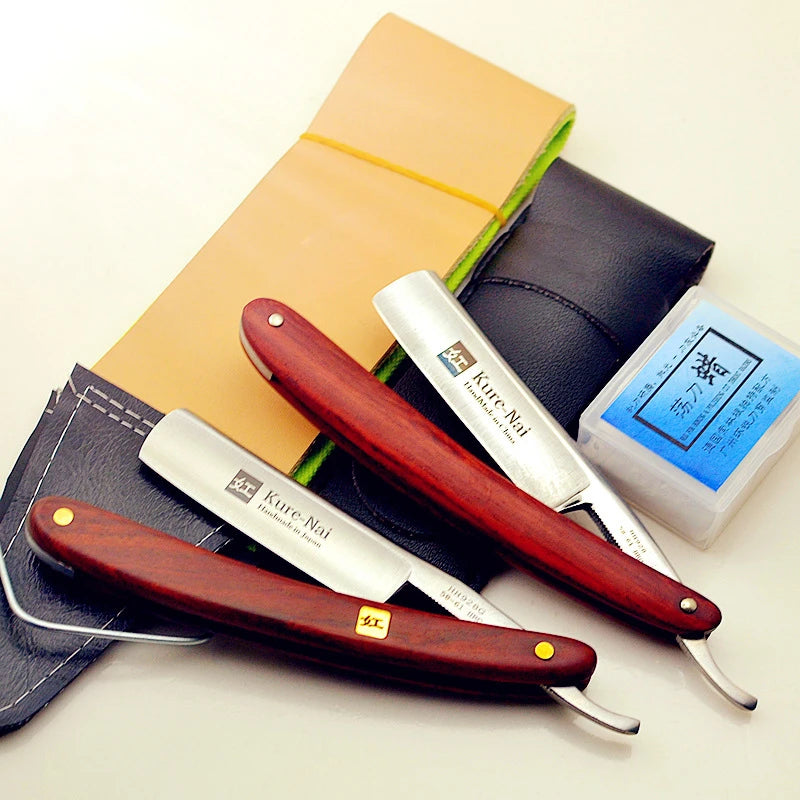 4pcs Straight Razor Set with Rosewood Handle Carbon Steel Sharp Shaver Man's Shaving Tool