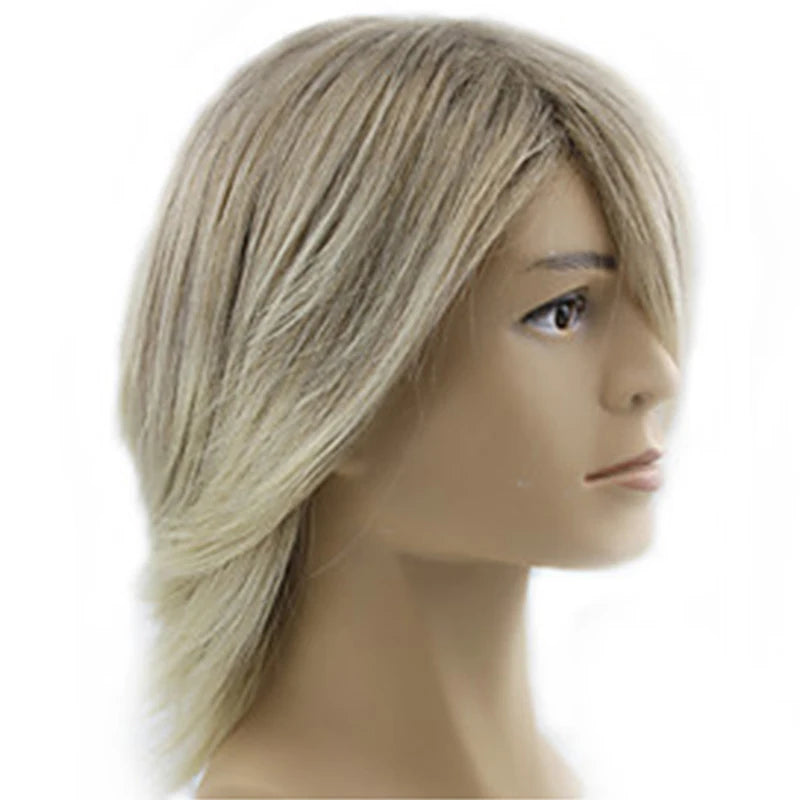Men's Synthetic Hair Wig - Medium Length Straight Cosplay Wig, Heat-Resistant Fiber
