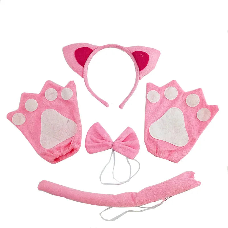 Cat Ear Cosplay Headband Tutu Skirt Tail Gloves Set for Halloween Carnival Birthday