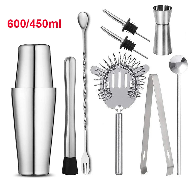 Professional Stainless Steel Cocktail Shaker Bar Set - 1/6/9/11pcs Mixers & Bartender Tools