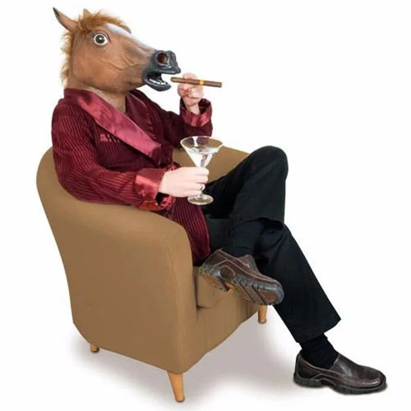 Horse Head Mask Latex Creepy Animal Costume Halloween Party Decor