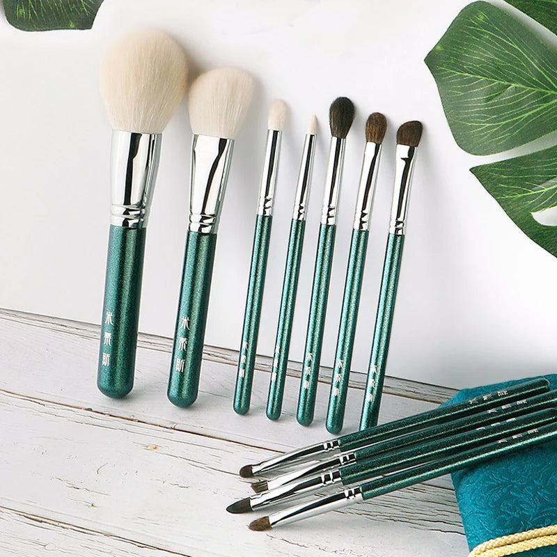 11-Piece Makeup Brush Set with Goat, Pony & Synthetic Hair for Face & Eye