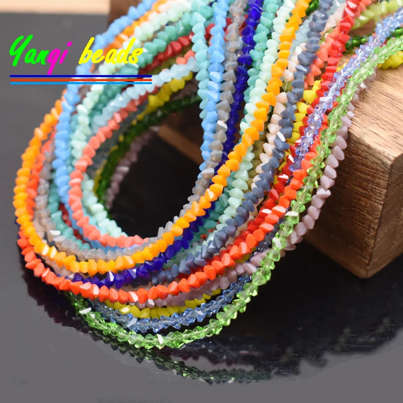 Crystal Glass Beads - 2mm Triangle Seed Beads for Jewelry Making, 130pcs Mixed Colors