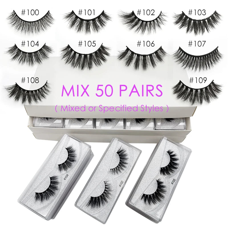 False Eyelashes Bulk Pack - Fluffy 3D Mink Style in Various Colors