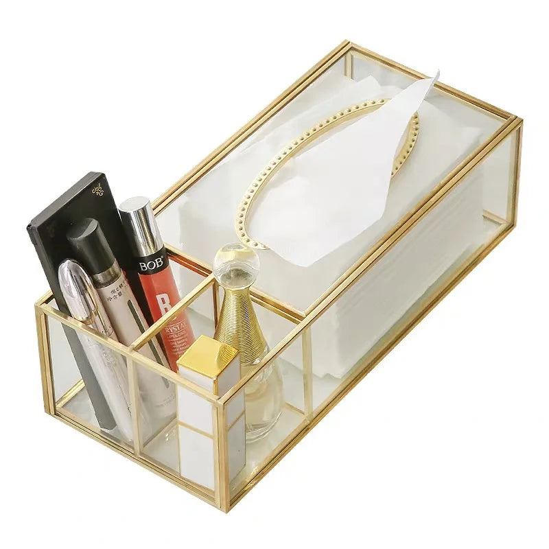 Luxury Nordic Gold Glass Tissue Box Holder for Living Room & Desktop