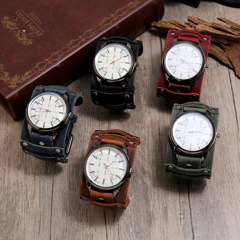 Men's Retro Punk Leather Strap Quartz Watch - Fashion Casual Wristwatch 2024 Gift