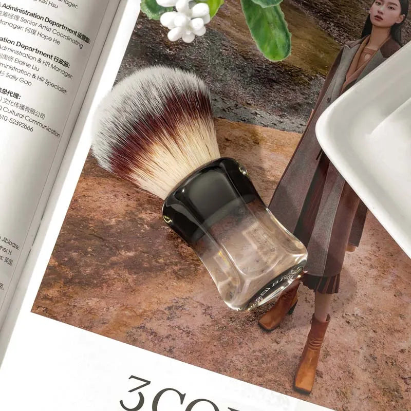 Synthetic Hair Shaving Brush with Clear Handle - Men Wet Shaving Accessory