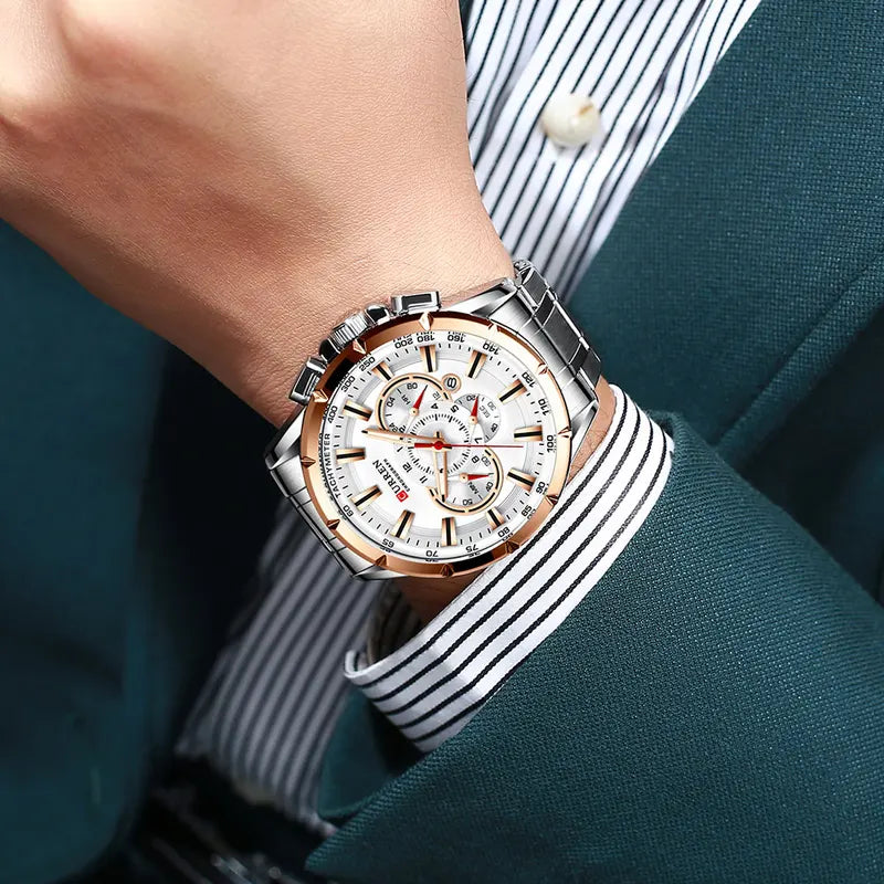 Men's Casual Sport Chronograph Watch with Stainless Steel Band and Big Dial