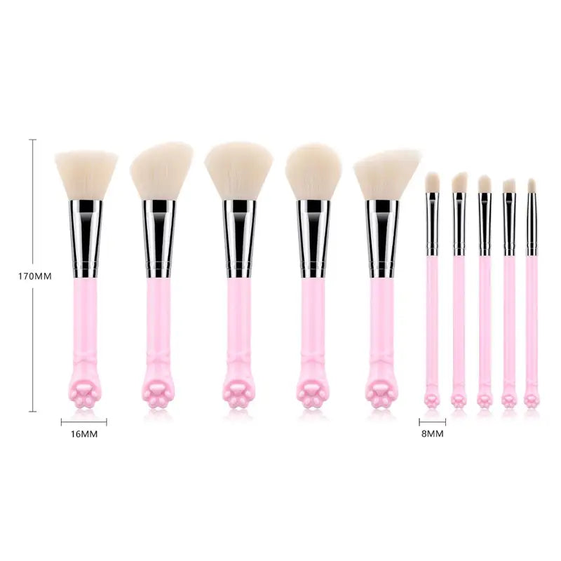 10 Pcs Cat Claw Shape Makeup Brushes Set for Face Eye Contour Blush Powder