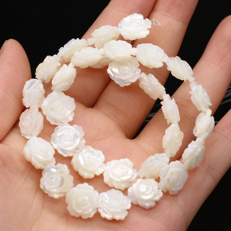 Natural Mother of Pearl Shell Rose Flower Beads - DIY Sea Shell Loose Beads for Jewelry Making - 10 Pack