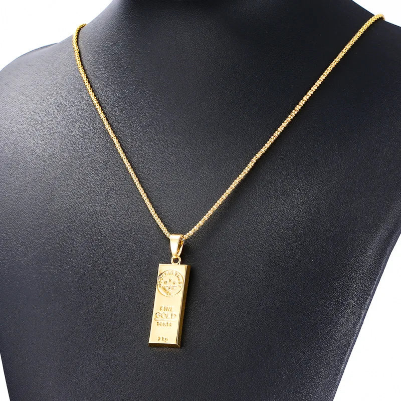 Gold Plated Hip Hop Bullion Pendant Necklace for Men Women & Couples