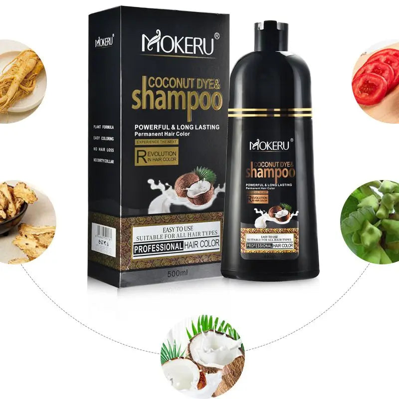 Black Hair Shampoo - Organic Permanent Hair Dye for Men and Women, 5-Minute Quick Dye