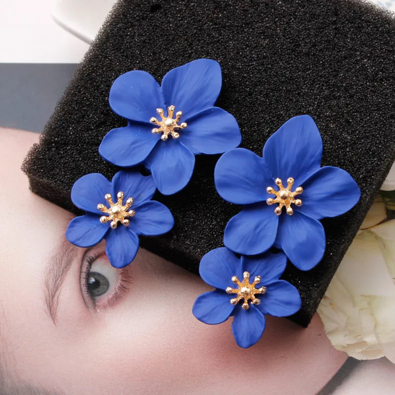 Double Flower Drop Earrings for Women Summer Beach Party Boho Jewelry - Gold, Red, Vermeil