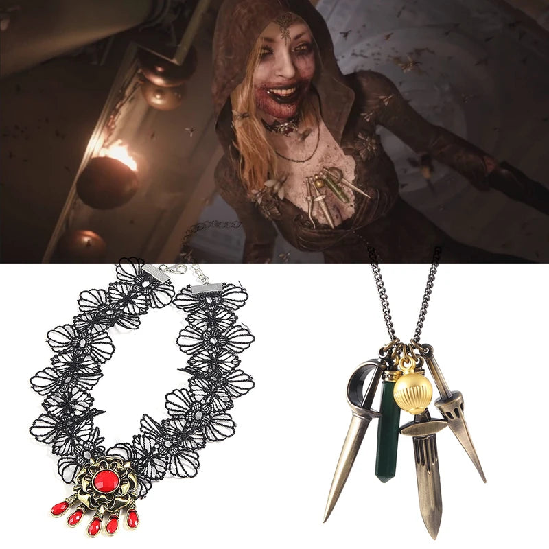 Village Resident Evils Necklaces for Cosplay Lady Dimitrescu Collar Jewelry Halloween Gifts