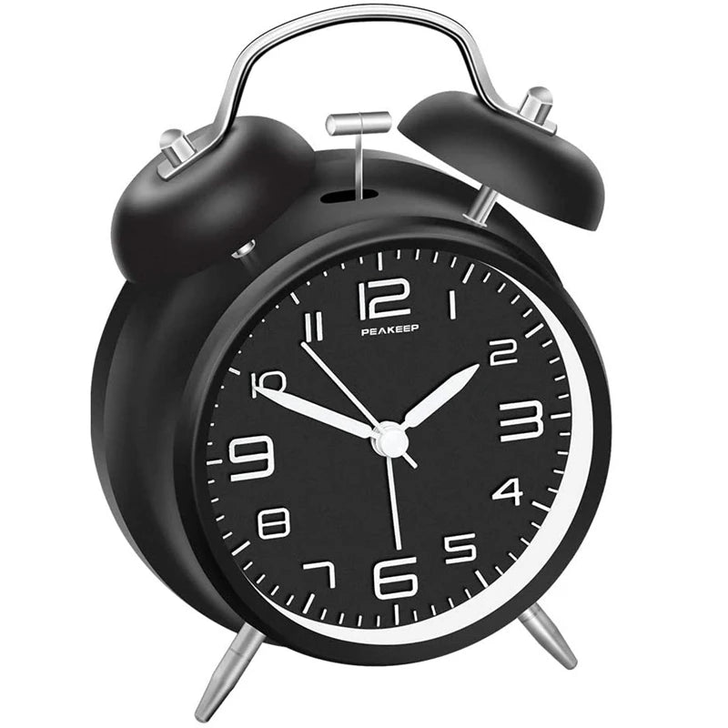 Twin Bell Alarm Clock Metal Frame with Backlight - Loud & Silent Desk Clock