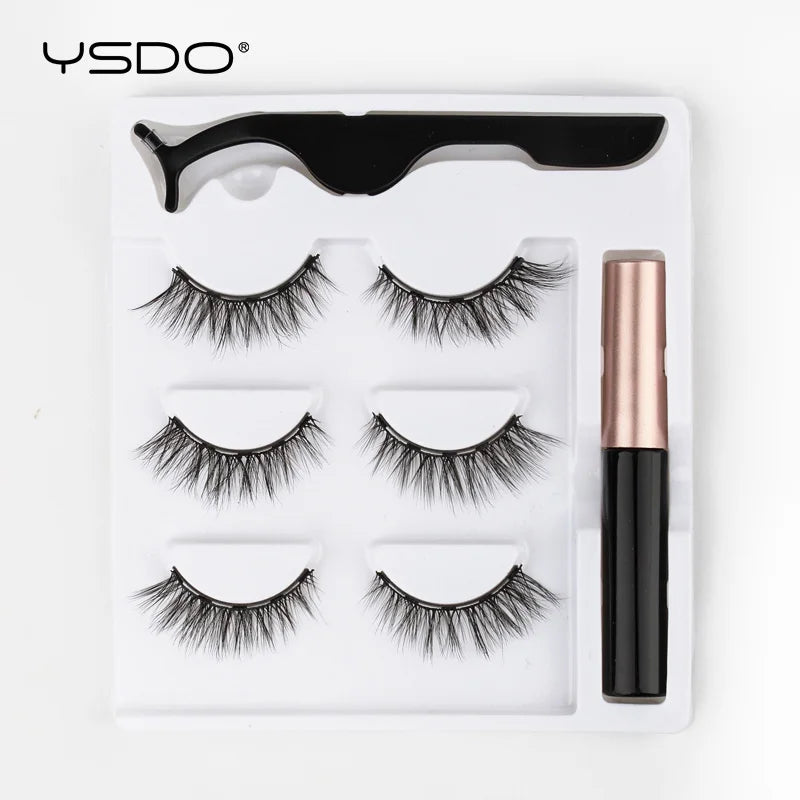 Magnetic 3D Mink Eyelashes Set with Eyeliner & Tweezers - Natural False Lashes