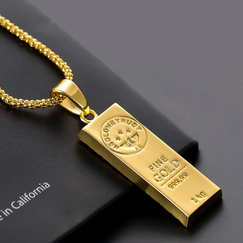 Gold Plated Hip Hop Bullion Pendant Necklace for Men Women & Couples