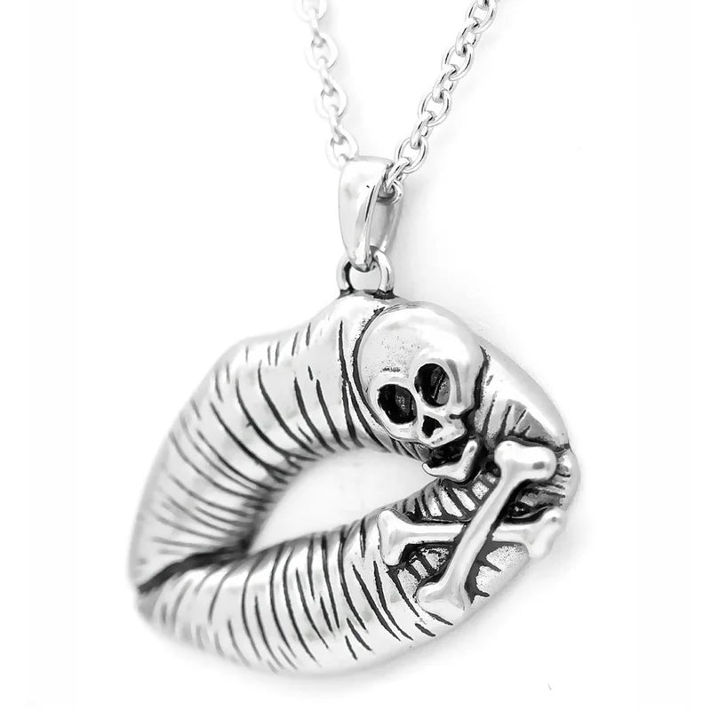 Unisex Retro Lips Skull Pendant Necklace Gothic Jewelry Gift