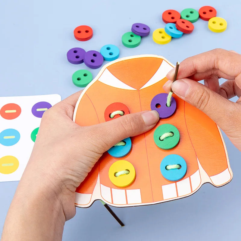 Wooden Clothes Button Threading Toy for Kids Montessori Learning Life Skills