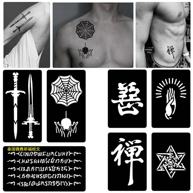 Henna Tattoo Stencil Kit with 29 Styles for Body & Face Art - Airbrush & Glitter