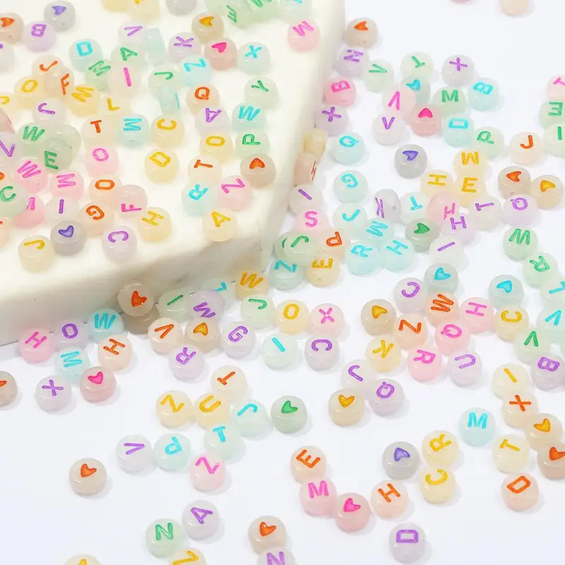 100pcs Mixed English Letter Acrylic Beads for Jewelry Making - Heart & Number Beads