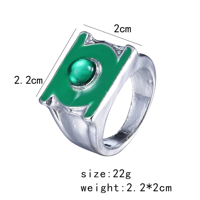 Green Lantern Ring Silver Plated Superhero Jewelry for Men - Replica Gift