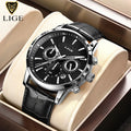 Men's Sports Quartz Watch with Leather Strap Waterproof Date
