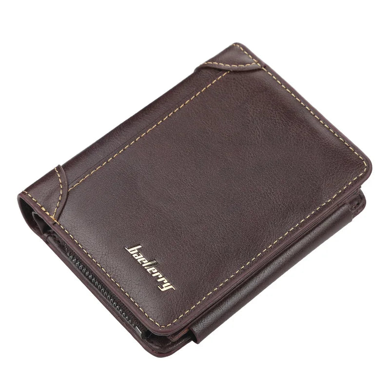 Men's PU Leather Wallet with Zipper Card Holder & Coin Pocket - Vintage Style