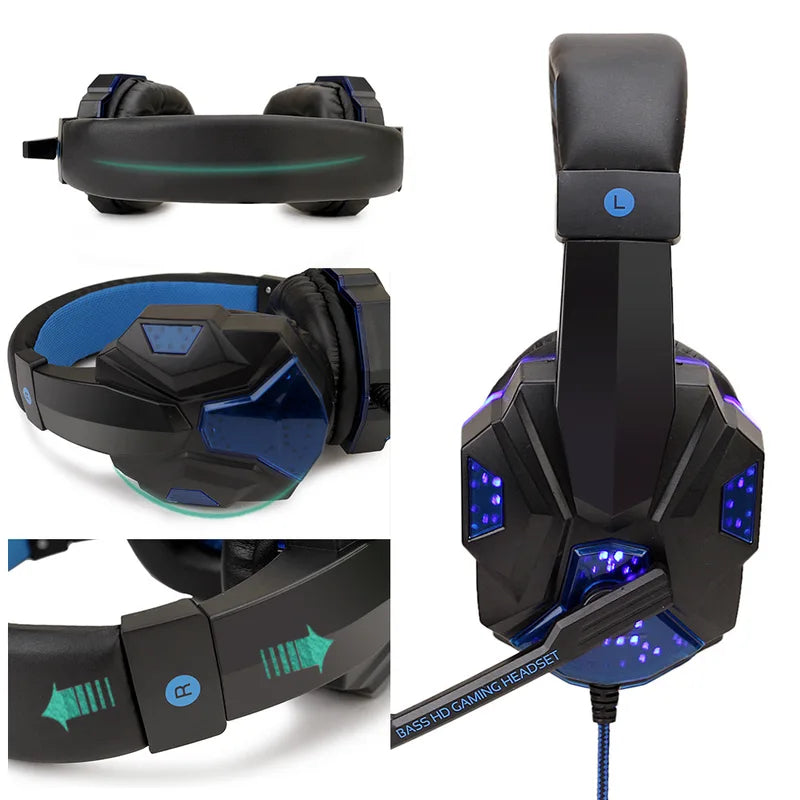 Professional Wired Gaming Headset with Microphone, LED Light, Over-Ear Stereo for PC, PS4, Xbox, and More