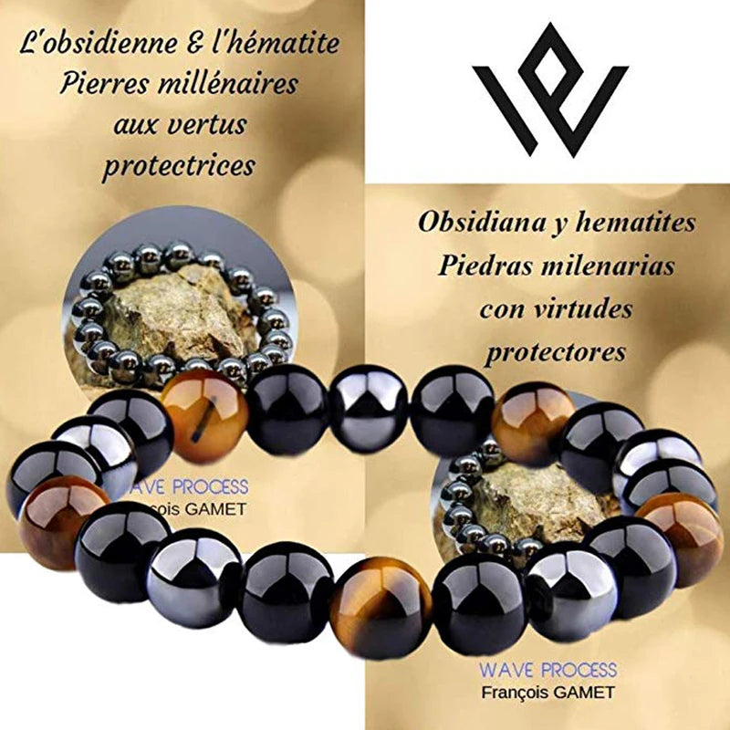 Natural Obsidian Hematite Tiger Eye Beads Bracelet for Magnetic Health & Protection - Men & Women