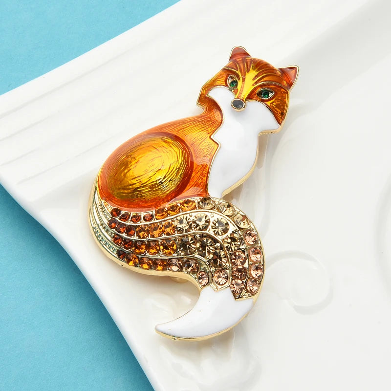 Animal-Themed Rhinestone Enamel Fox Brooch Pin for Women Party & Casual Wear